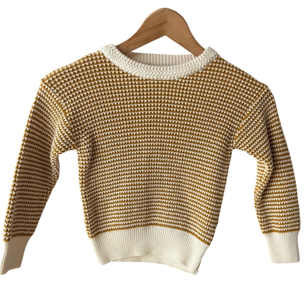 Fin & Vince Kids Mustard Yellow Cream Striped Honeycomb‎ Knit Sweater Size 2/3